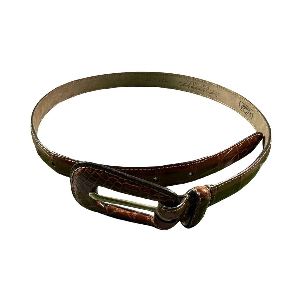 WCM New York Brown Genuine American Alligator Belt Womens XS Skinny Made in USA